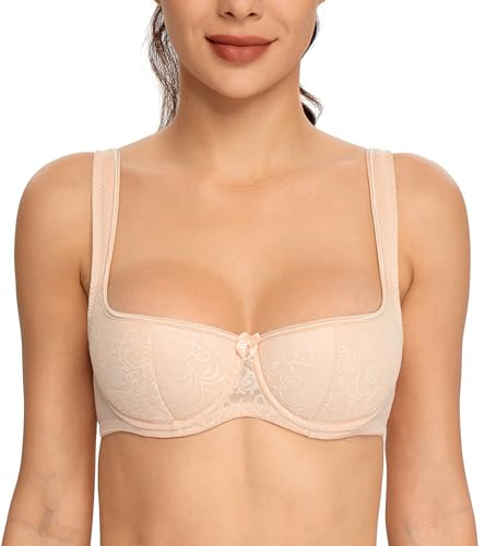 Lemorosy Damen Dirndl BH mit Bügel Balconette BH Halbschale mit Gepolsterte Breite Trägern Weich Angenehm Gute Unterstützung (Beige,90B)