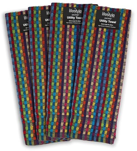 Emma Barclay Tea Towels for Kitchen Packs of 4 100% Cotton Terry Tea Towels Multicoloured Kitchen Home Household Essentials Dish Towels Kitchen Cloths Utility Design 4 Pack