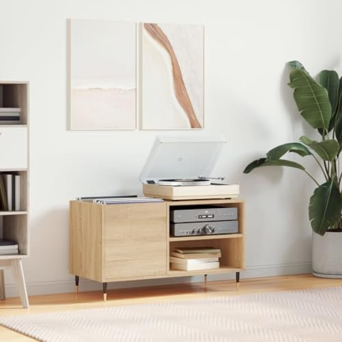 ARKEM Mobile Porta Dischi Rovere Sonoma 85x38x48 cm Legno Multistrato,Supporto per Giradischi,Supporto per Giradischi in Legno, Supporto per Giradischi con Spazio di archiviazione
