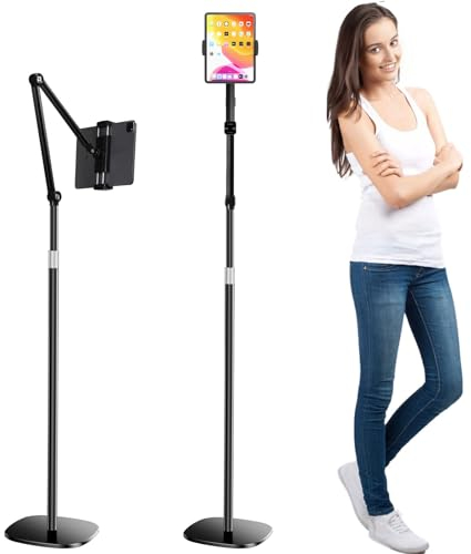 OATSBASF Tablet-Bodenständer, Überkopfbett-Telefonhalterung, Höhe & 360-Grad-Winkel verstellbar, universelle Metall-Tablet-Halterung, kompatibel mit iPad, Samsung Galaxy Tab, iPhone, Kindle, 4,7-12,9