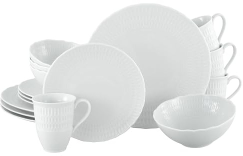 CreaTable, 33089, Serie SOFIA - White, 16-teiliges Geschirrset für 4 Personen, Kombiservice aus Porzellan, spülmaschinen- und mikrowellengeeignet, Made in Europe