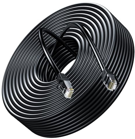 Nowunke Ethernet Cable 30m Outdoor, Cat 6 Internet Cable 30m Long High Speed External RJ45 Gigabit Lan Cable, UTP CCA - Bulk Waterproof Direct Burial Network Cable - Black