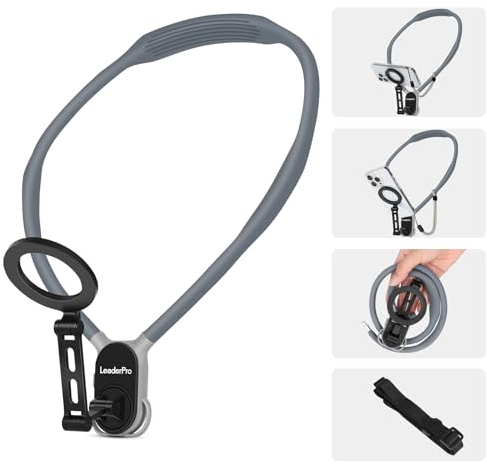 LeaderPro Magnetische Nackenhalterung für Telefone, Nacken-Telefonhalter POV/Vlog Selfie Halterung mit Befestigungsgurt, schützendes Smartphone,für iPhone 15 14 13 12 Seires Android Phones