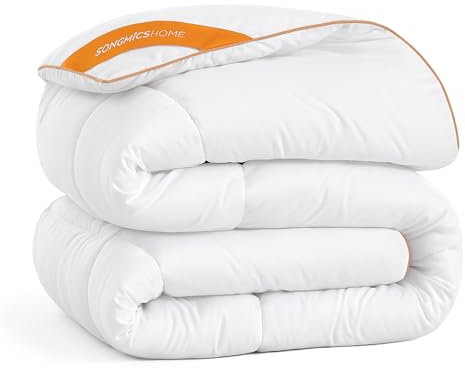 SONGMICS HOME Bettdecke, 240 x 220 cm Steppdecke, Steppbettdecke mit 8 Schlaufen, 300 GSM Decke, Bettdecke, mit Karosteppung, wolkenweiß TDC013W01