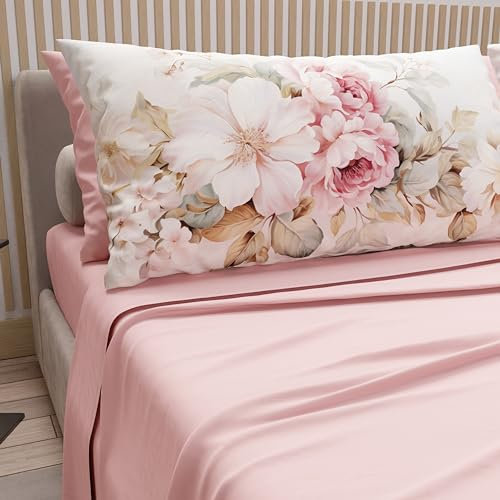 PETTI Artigiani Italiani - Lenzuola in Cotone con Federe in Stampa Digitale, Lenzuola Matrimoniali, Completo Letto Matrimoniale, Provenza Cipria, 100% Made in Italy