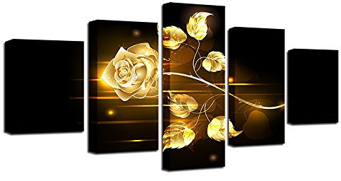 RFCKMIRZ Rose Dorée Impression Sur Toile 5 Parties Decoration Murale Chambre Tableaux Xl (150X80Cm) Peinture Posters