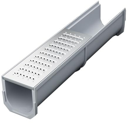 EXCLURA Entwässerungsrinne Edelstahl-Abdeckkanal-Ablaufset, Regenwasser-Rinnenablauf mit Gitter, Innen-Außen-Ablaufrinne für Beton, Regensieb(W-15cm(5.9) x H-15cm(5.9))