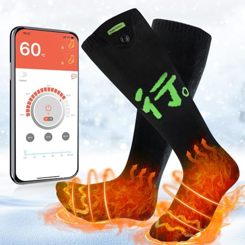 Chaussette Chauffante, Chaussettes Chauffantes Électrique Hommes Femmes, Chaussettes Chauffantes avec 5000mAh Rechargeable Batteries pour Sports Extérieurs Camping Randonnée Pêche Cyclisme Ski