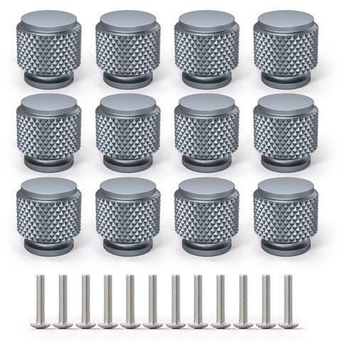Bwintech 12 Stück grau eloxiert gerändelt Schrank Griffe,Single Hole Cupboard Knobs,Schrank,Garderobe,Schublade Griffe