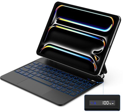 GOKOCO Magic Keyboard - Funda para iPad Pro de 11 pulgadas M4 2024, teclado desmontable magnético fácil de configurar con trackpad multitáctil, retroiluminación de 7 colores, soporte voladizo