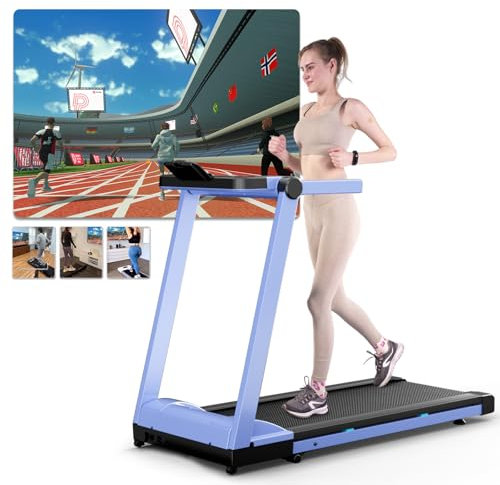 Superun Klappbares Laufband für Zuhause mit Steigung bis 16 km/h mit APP, Trainingskursen, Multi-Runner-Rennen und max 158 KG