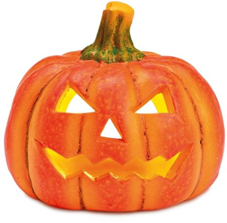 Farol decorativo de calabaza como decoración de Halloween, juego de luces LED en 14 x 15 cm – Jack Lantern calabaza de Halloween como decoración de exterior iluminada – portavelas como decoración