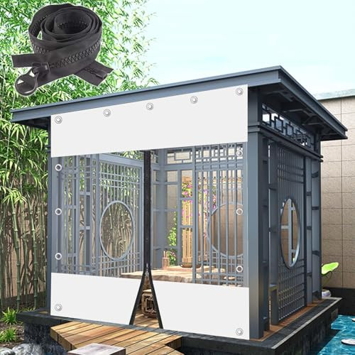 Suwooy Clear Tarp Curtains Waterproof,Pvc Plastic Tarpaulin With Grommets,White Transparent Tarpaulin Side Panels 2.8X2m 3X2m 4X3m,With Zipper, Pergola Gazebo Rain Curtains,W×H-2.7×2.1m(8.9 * 6.9ft)