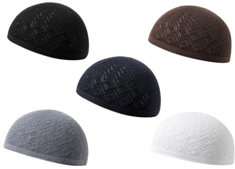 Hitopin 5PCS Männer Muslim Gebet Kufi Hut, Baumwolle Islam Gebet Hut, Muslimische Wintermütze, Muslim Gebetsmütze, Muslimische Häkelmütze, Islamisches Gebet Kufi Hut, Ramadan Eid Islamische Geschenke
