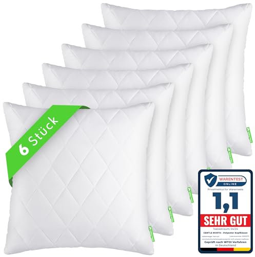 Gentle North Kopfkissen (60x60 cm groß) - 6er Set Kissen für Bett und als Dekokissen - Mit Reißverschluss für Füllung - Sofakissen - Zierkissen für Couch und Sofa - Ökotex - Waschbar bis 60° - Weiß
