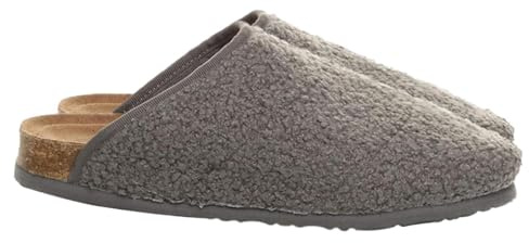 A2Z Mens Curly Fleece Mule Slippers Warm Lined Slip-On House Shoes with Memory Foam Supportive Cork Effect Footbed Indoor Comfy Winter Slider For Men Sizes UK 6 to 11