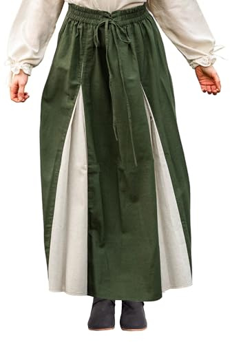 Leonardo Carbone® Damen Rock Isabella | Elastischer Bund | Schnürung Vorne | Karneval, Halloween, Cosplay, LARP, Mittelalter, Kostüm, Gewand, Festival | Baumwolle Grün/Natur L/XL