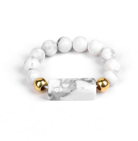 XSDSLS Elastische Naturstein Ring für Damen 4mm Naturstein Perlen Ring Elastische Perlen Ring Kristall Naturstein Tigerauge Amethyst Ring Geburtstag Geschenke für Damen (Weißer Türkis)