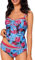 Aottori Maillot de Bain Femme 2 Pièce Tankini Imprimé Rembourré Maillot avec Short Maillots de Bain Push Up Bikini Rayures Rembourré Beachwear Bleu Rose L