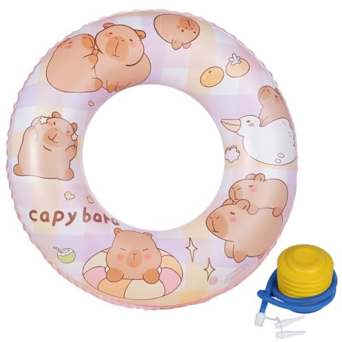 Capybara Schwimmreifen Kinder, Cartoon Aufblasbare Schwimmreifen, Dicke PVC Wasserspielring Luftmatratze Pool Spielzeug Wasserspielzeug für Sandstrand Schwimmbad Draußen Erwachsene & Kinder Ø 60 cm