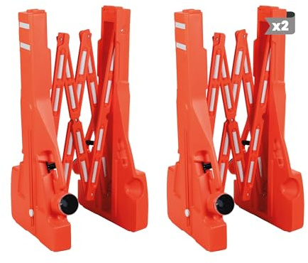 Pack 2 - Barricada Extensible hasta 2m Rellenable y Reflectante – Vallas Extensibles de Obra – Barrera Portátil con Asa y Bloqueo para Seguridad, Construcción y Control de Espacios