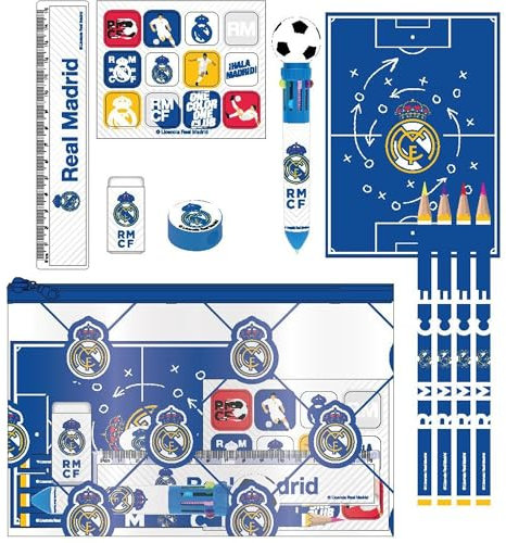 CERDÁ LIFE'S LITTLE MOMENTS Real Madrid Eva Schreibwaren-Set für die Schule, robust, ideal für Schüler und Teamfans, Weiß, Real Madrid, Talla única, Lizenzprodukt