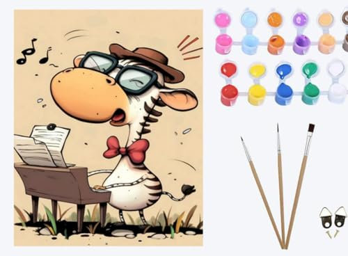 XIAOYOUQIAN Musique Girafe,Peinture par Numéro Adulte,40x50cm, Diy Tableau Peindre par Nombre pour Enfants à peindre, cadeaux peints à la main Home Decor,sans cadre