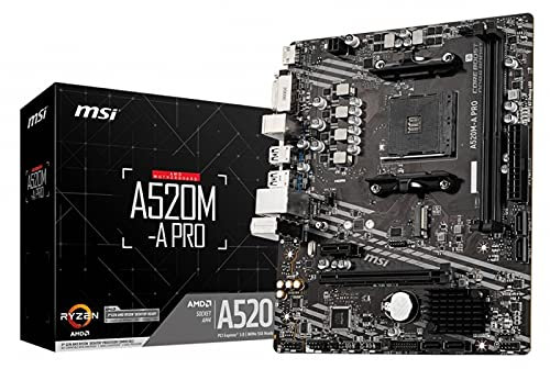 mATX AM4 A520M-A Pro motherboard, with support for AMD processors, expansion capabilities and optimized design for gaming and multitasking.