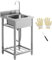 HOMCOM Outdoor Utility Sink, Stainless Steel Free Standing Single Bowl Kitchen Sink with Cold and Hot Water Pipe and Storage Shelf for Laundry Garage, 55 x 50 x 100 cm