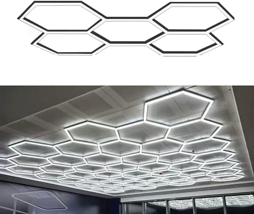 5 rejillas / 14 rejillas DIY llevó luz de techo de panal de abeja luces led, luces de la tienda de la rejilla hexagonal luz de techo enchufable para almacén taller gimnasio A