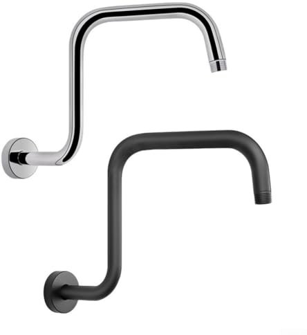 Braccio doccia con flangia, connettori maschio G1/2, a forma di S, in acciaio inox, braccio di estensione lungo a collo d'oca curvo per soffione doccia (argento)
