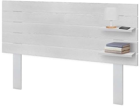 DHOME Recyceltes MDF Kopfteil aus Holz mit Regalen und Beinen im Palettenstil Nachttischregale Nordisches Bett mit Beschlägen inklusive (Horizontal, Holzweiß, 145cm)