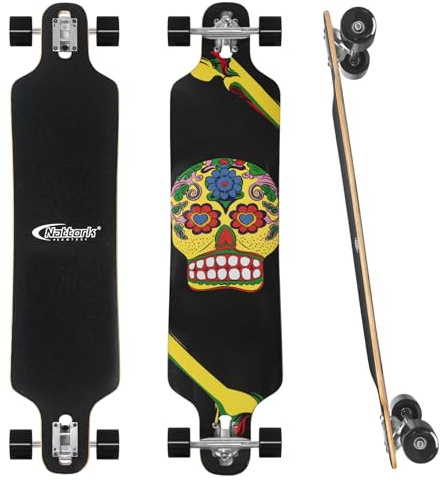 Nattork Monopatín Longboard Cruiser de 42 pulgadas Completa 8 Ply Canadian Hard Maple for Commuting, Carving & Downhill Riding with T-Tool, Made for Adults, Teens and Kids