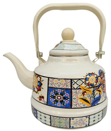 Wmmner Teiera Smaltata, Bollitore da Tè Smaltato in Stile Vintage, Teiera in Acciaio con Motivo Floreale, per Induzione, Fornello a Gas, Stufa a Legna (1.7L)/un Colore/2.5L