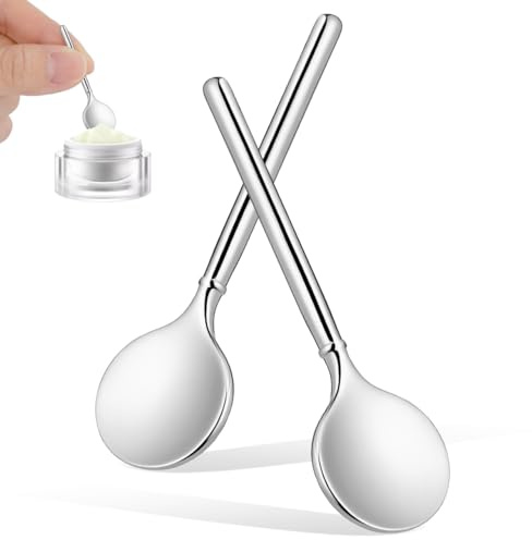 Healvian Lot de 2 spatules pour soins de la peau - Outil de maquillage en métal - Mini cuillère de beauté - Applicateur pour crèmes et masques - Pour appliquer et mélanger