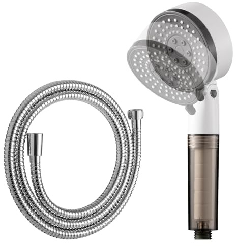OFFO Shower Head and Hose 1.6m, Handheld Shower Head with 3 Spray Modes, Powerful Boosting Handheld Showerhead with Pause Switch