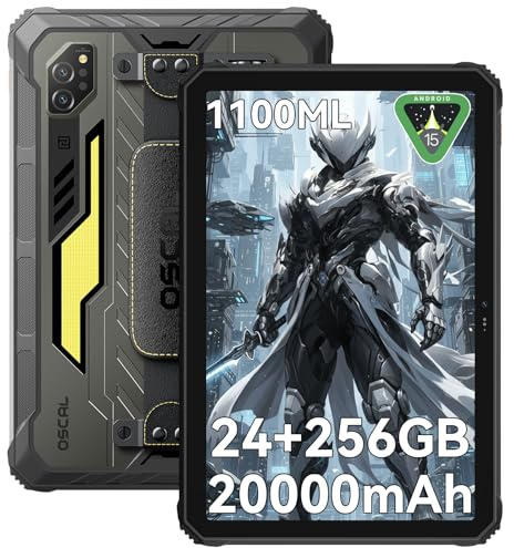 OSCAL SPIDER 10 Rugged Tablet 11 HD,20000mAh, Android 15 Tablet Robust, 24GB+256GB (TF 2TB), 13MP+16MP/20MP Visione Notturna,45W, 120Hz,Dual SIM/LTE/5G WiFi/Face ID/OTG/GPS/Nero