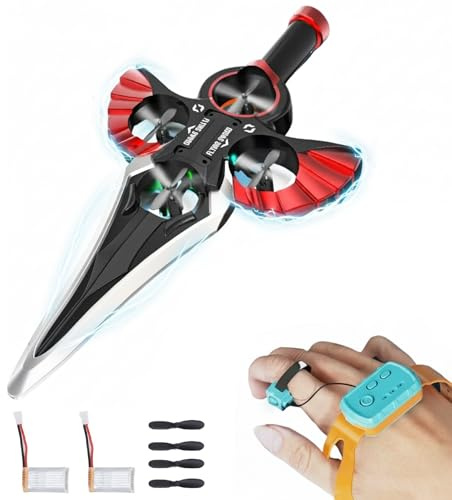 Elprico Épée Volante Télécommandée, Avion RC à Détection de Gestes avec Lumières LED, Planeur en Mousse Léger avec Vol Stable pour Enfants et Adultes (Rouge)