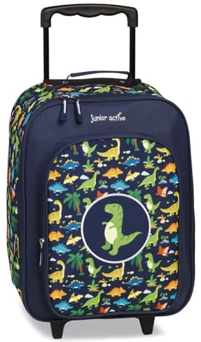 Ragusa-Trade Dinosaurier Dino Kinder Trolley Kinderkoffer Weichgepäck Polyester 42 x 32 x 16/21 cm - verstellbare und fixierbare Teleskopstange, blau