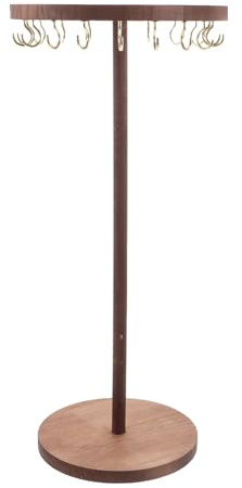 BESTonZON Présentoir à Colliers en Bois, 18 Crochets, Noyer, pour quotidien | Support démontable à base ronde pour bijoux, marché, boutique et coiffeuse, pour femmes, adolescents et cadeaux