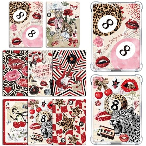 8er Set Y2K Insert Karten für Kindle – dekorative Leopard & Retro Einlagen für transparente Hülle, kompatibel mit Kindle Paperwhite 11. & 12. Generation, tolles Geschenk für Leser & Bücherliebhaber