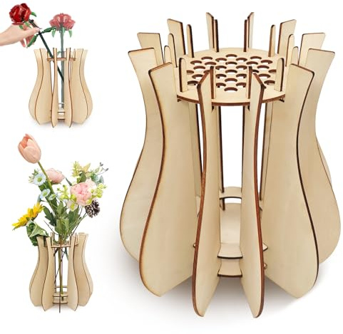 Vase pour Fleurs, Vase en Bois Puzzle à Assembler DIY | Support pour Bouquet, Fleurs Séchées et Artificielles | Décoration Maison & Bureau - Idée Cadeau Créative
