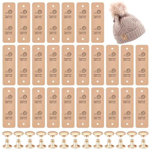 UNICRAFTALE 50 Beutel Mokassin Leder Häkeletiketten Mit Eisenniete Handgefertigte Etiketten Rechteckige Kunstleder Etiketten Häkeletiketten Für Handgefertigte DIY Bastelarbeiten Stricken Nähen 76x24mm