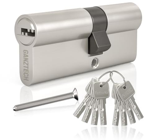 GANZTECH 30/60(90mm) Serrure de barillet de porte en nickel,clé à clé avec 8 clés à fossettes horizontales,serrure à cylindre euro en Alliage d’aluminium,Applicable à composites et UPVC
