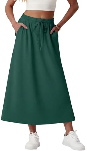 GRECERELLE Women's Skirts with Pockets Elasticated Waist Midi Skirt A-Line Summer Casual Maxi Skirt Long Skirts for Women UK