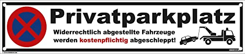 Kleberio Parkverbotsschild - Privatparkplatz - 52 x 11 cm Parken verboten Parkplatzschild Verkehrs-Schilder Einfahrt freihalten mit 4 Bohrlöchern