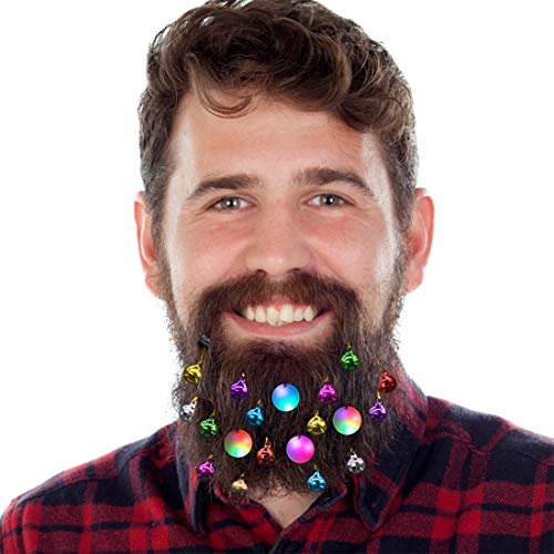 DecoTiny 20pcs Light Up Beard Ornaments, 16 Pcs Sounding Jingle Bells, 4 Pcs Beard Lights Beard Bauble Ornaments, Great Festival Looking Decoration Idea