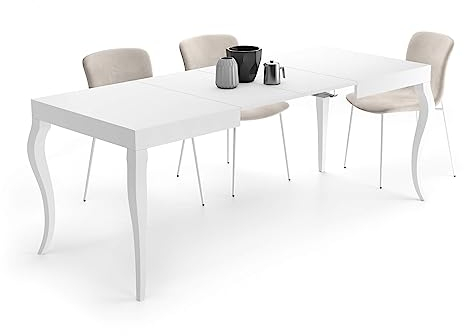 MOBILI FIVER, Classico, ausziehbarer Esstisch, 120(200) x80 cm, Weiß, matt, Made In Italy