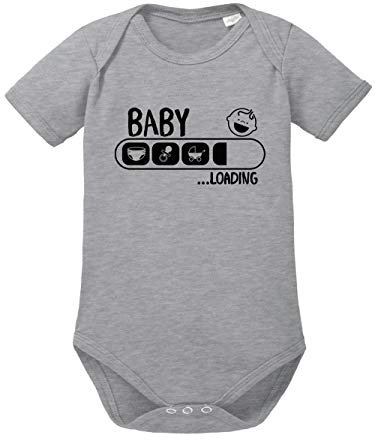 clothinx Baby Loading | Lustige Geschenkidee zur Geburt oder Taufe | Windel, Schnuller, Kinderwagen geladen Baby-Body Bio Sports Grey Gr. 62