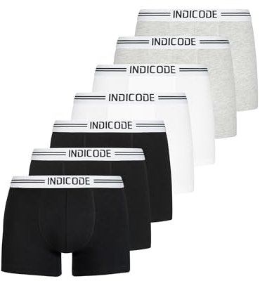 Indicode Herren Copenhagen 7er Pack Boxershorts | Unterwäsche Boxer Shorts Unterhosen White/Grey/Black, S